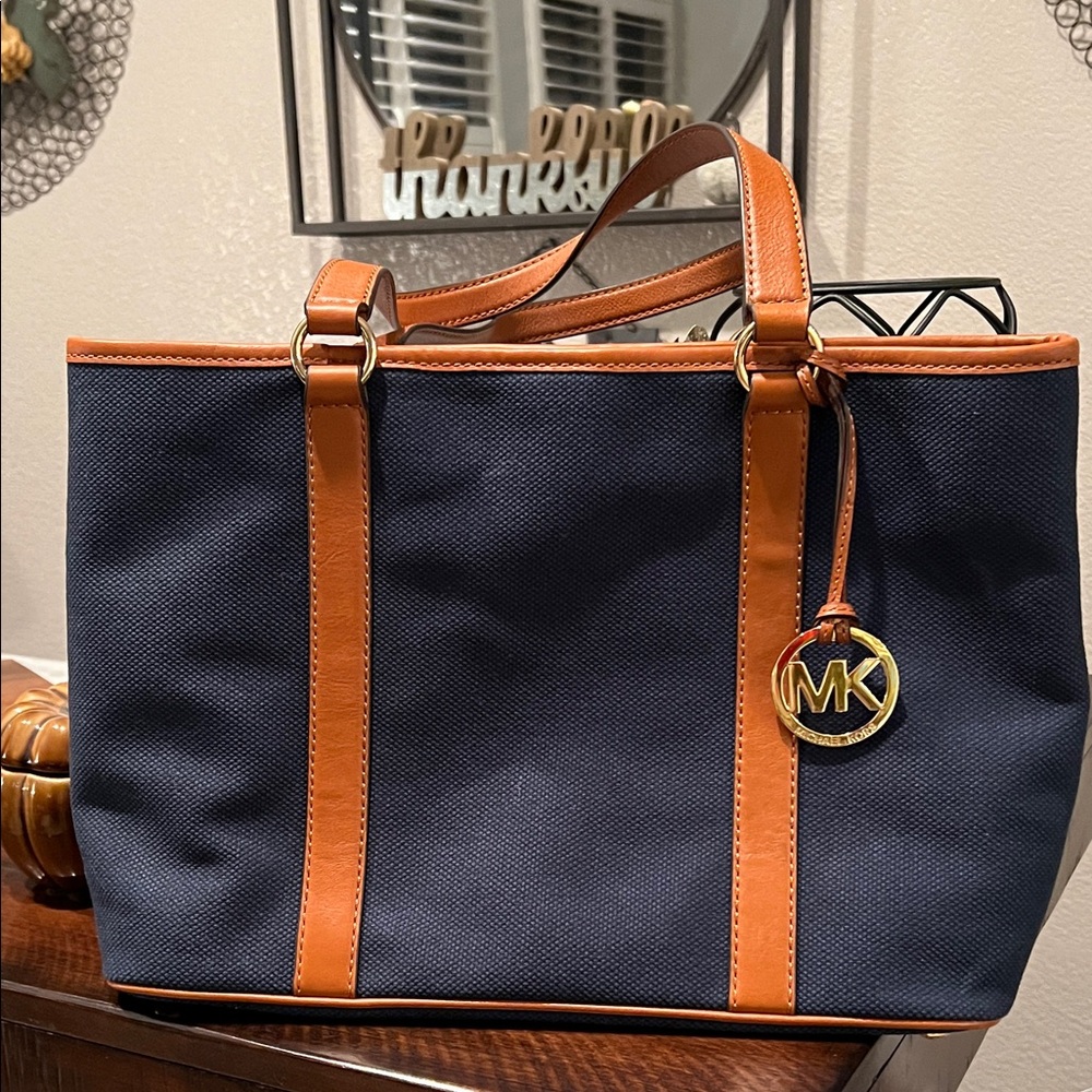 Michael Kors Blue and Brown Handbag